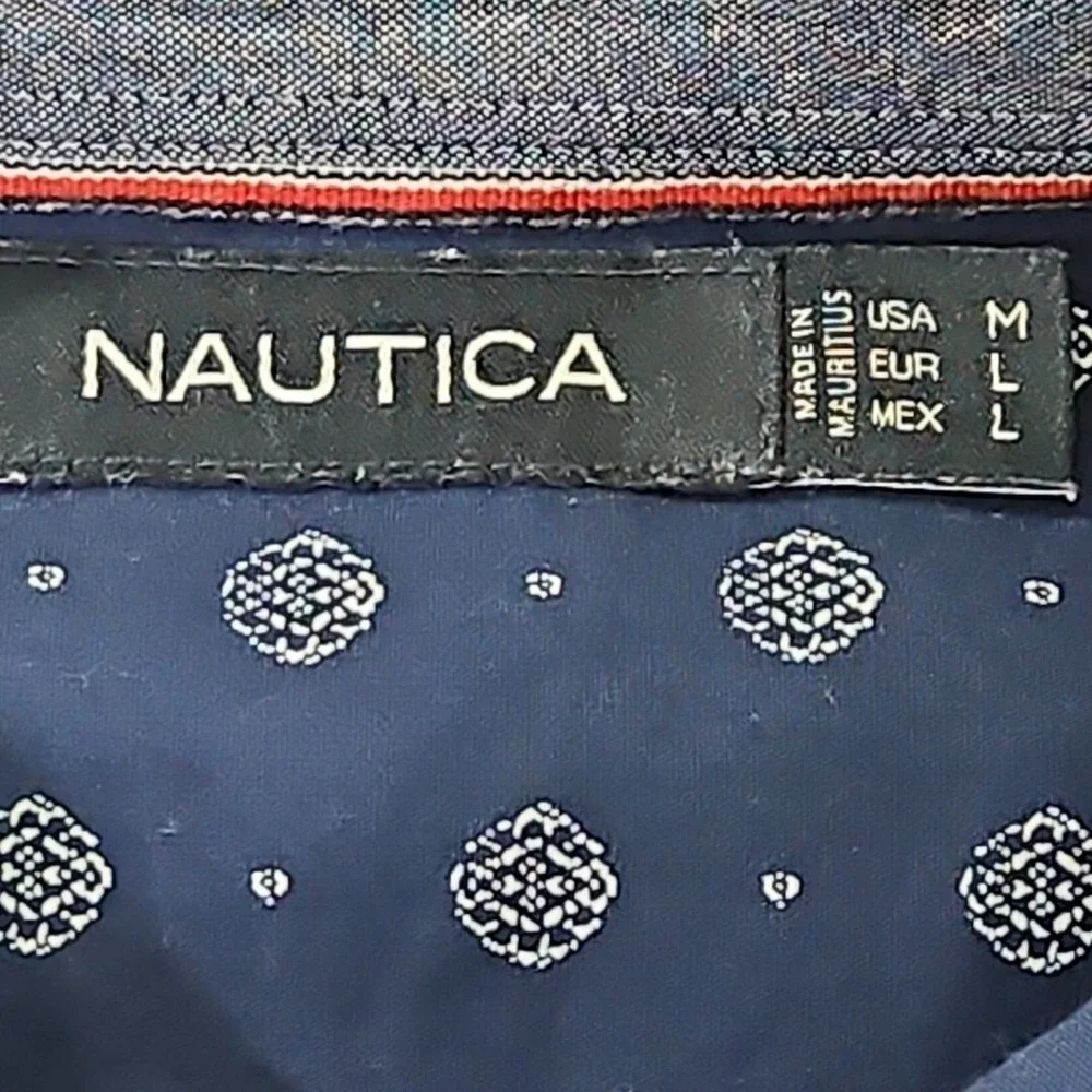 Nautica Classic Fit Shirt Men's Medium Navy Blue Floral Long Sleeve BU EUC LN